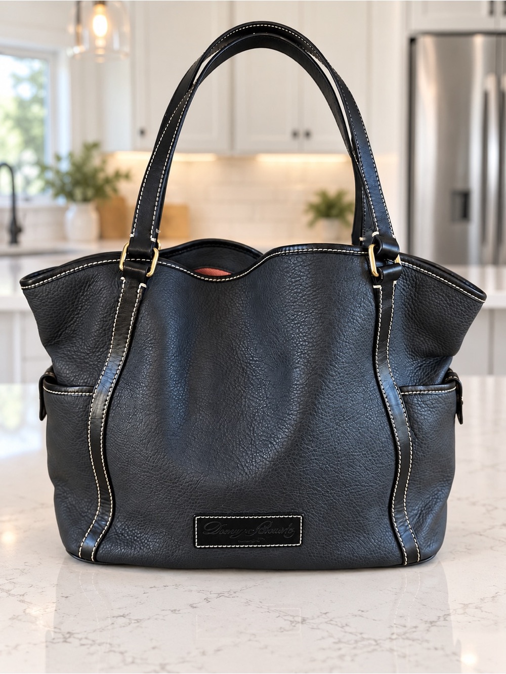 Dooney & Bourke Kristen Large Black /Charcoal Pebble Leather Shoulder Tote Bag